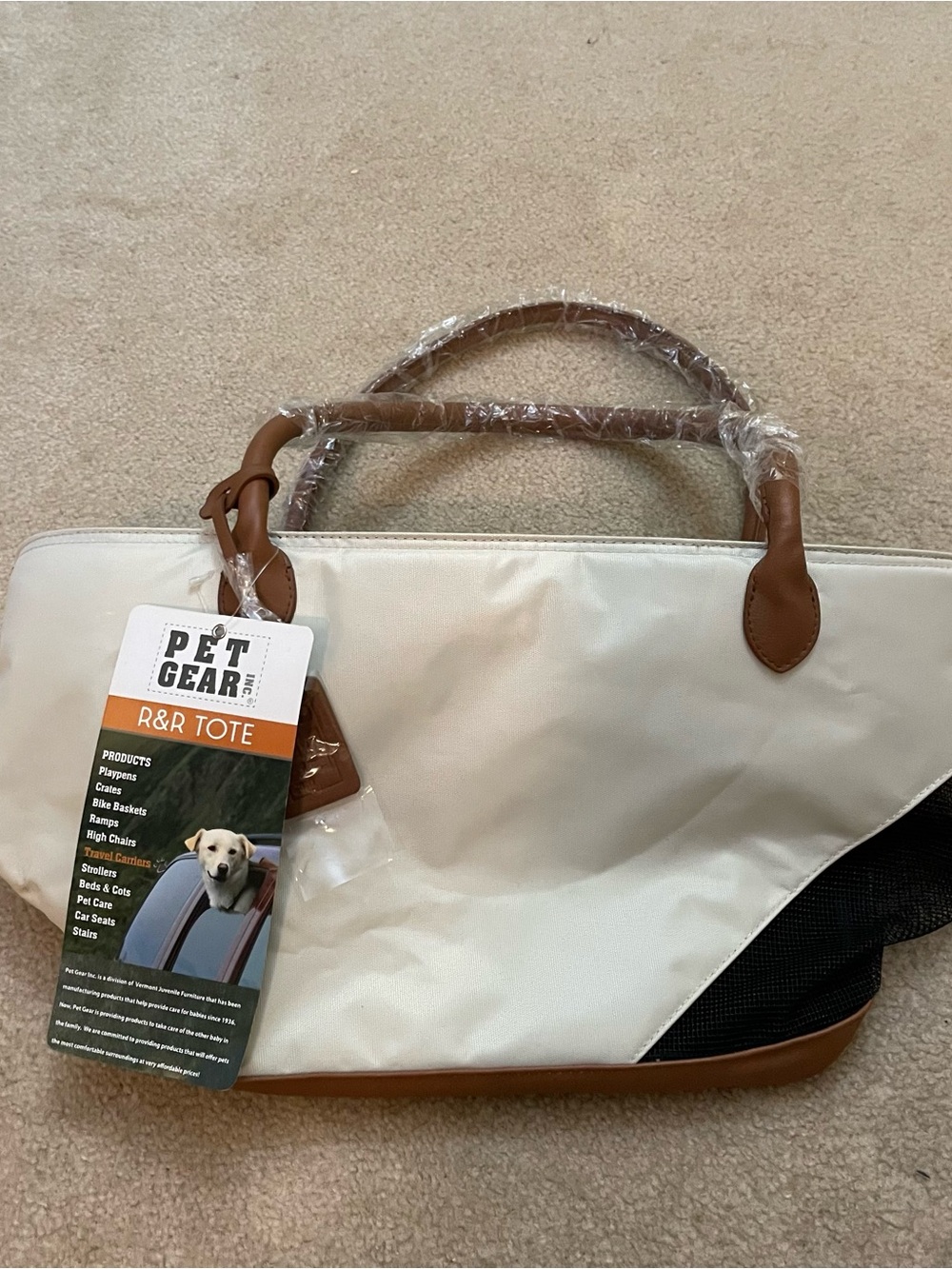 Pet Gear R&R Tote Dog Carrier - White with Brown Trim